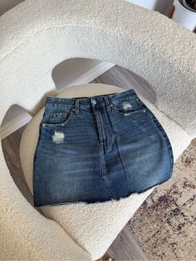 Denim Distressed Mini Skirt - Blue